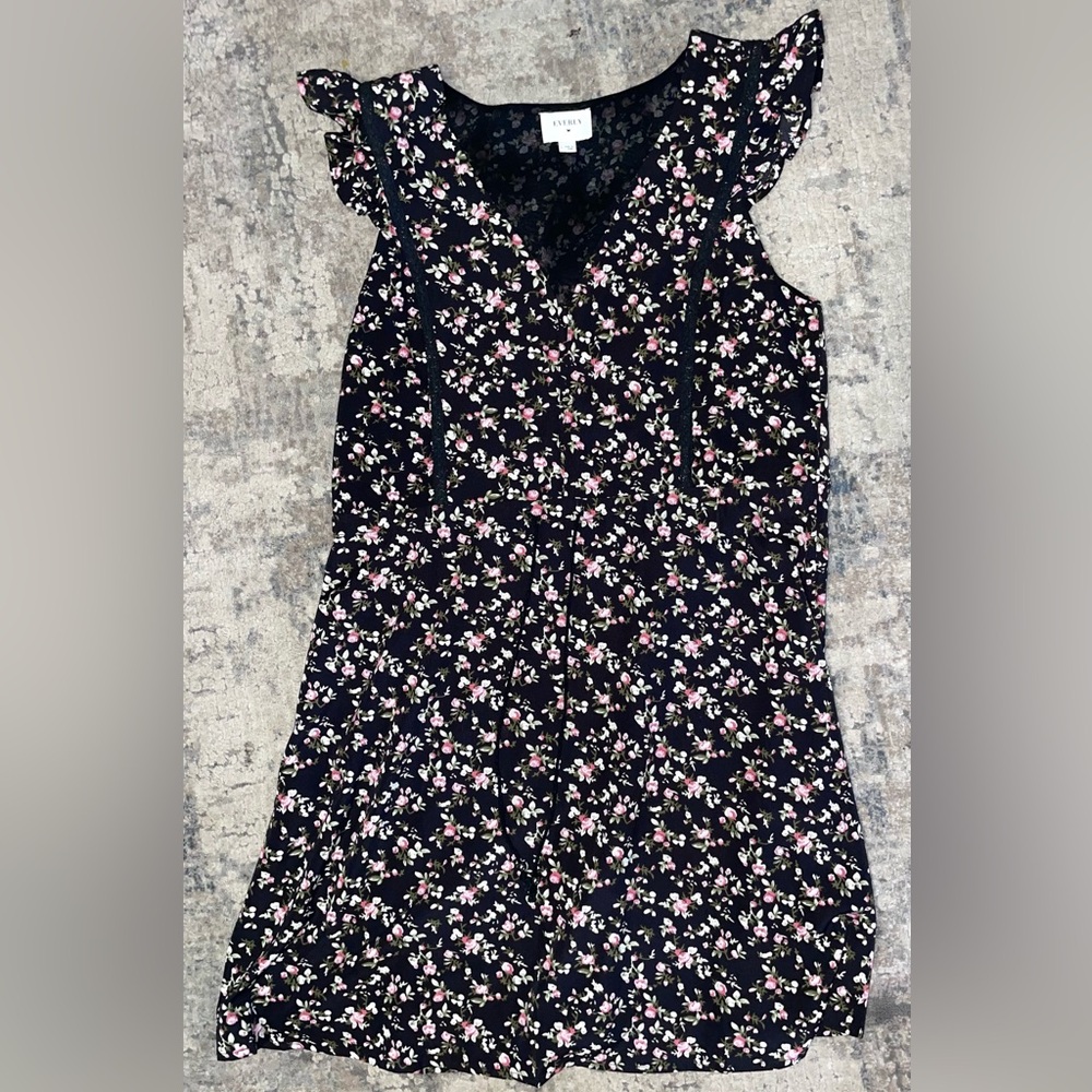 Velvet by Graham & Spencer Black Floral Ruffle-Sleeve Dress
